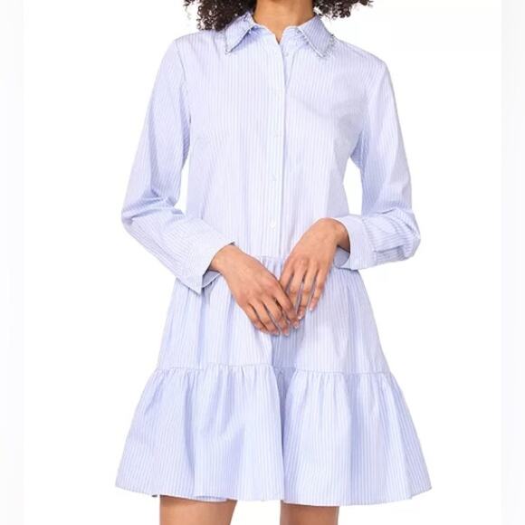 1.STATE Women's Embellished-Collar Tiered Cotton Dress Windward Blue Sz L - Picture 1 of 11